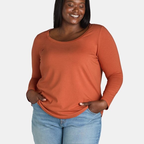 Terra & Sky Tops - Terra & Sky Women's Scoop Neck Tee, Red Curry - NWT, Sizes 0X-5X